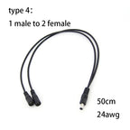 2 Way DC Power Adapter Cable 5.5mm X 2.1mm 1 Male to 2 Female 2 Male Splitter Connector Plug Extension for CCTV LED Strip Light