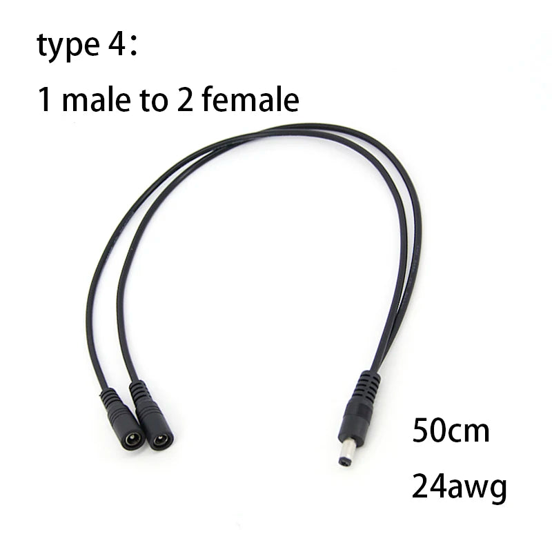 2 Way DC Power Adapter Cable 5.5mm X 2.1mm 1 Male to 2 Female 2 Male Splitter Connector Plug Extension for CCTV LED Strip Light