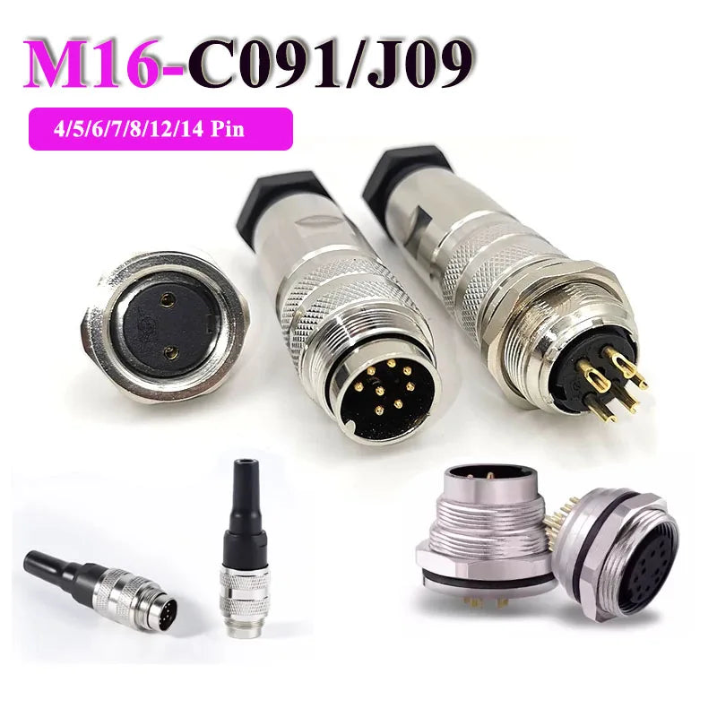 Waterproof C091 M16 Metal Circular Aviation Plug Connector 3Pin 4/5/6/7/8/12/14 Pin Male Female Connector J09 Cable Socket IP67
