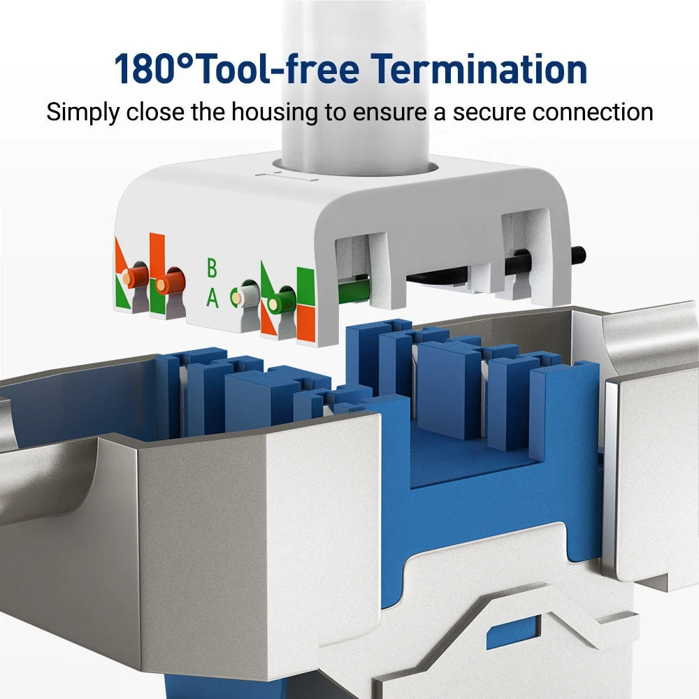 Tool-free Cat8/Cat7/Cat6A RJ45 Keystone module STP type  zinc alloy shielded STP module self-locking network coupler adapter