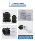 IP68 Waterproof Cable Gland Black Plastic Seal Joint Nylon M12/M16/M18/M20/M22/M25/M27/M30 White Waterproof Cable Connector