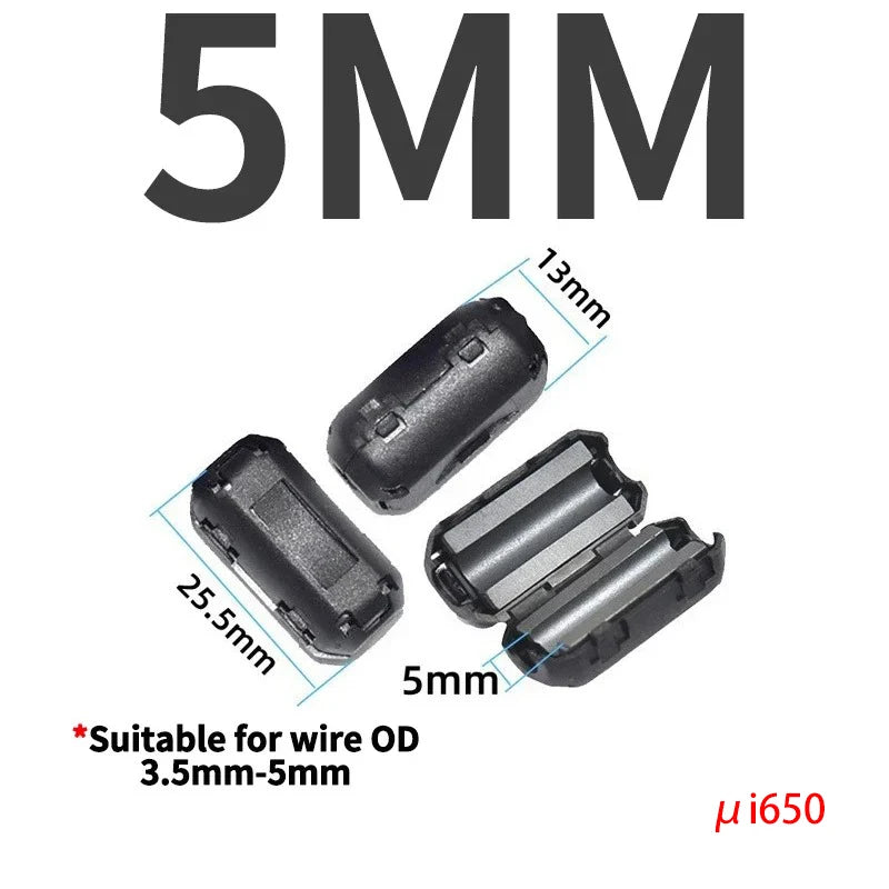 10/20Pcs Clip-on Ferrite Core Ring Bead 3.5-15mm EMI RFI Noise Filter Snap Cable Clip Choke for Black Audio Video Wire