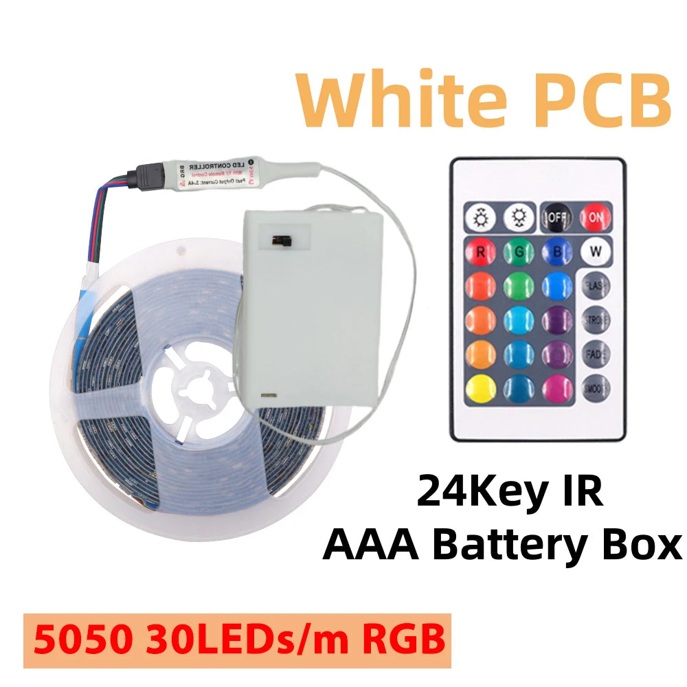 DC 5V RGB LED Strip 5050 30LEDs/m Battery Powered IP21/IP65 IR RF Remote Control Flexible Tape for TV Backlight Room Decor
