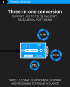 ALIENTEK USB to Serial Port Converter  3 in 1 USB to RS232 to RS485 to TTL to 232 485 TTL Communication Module Serial Cable