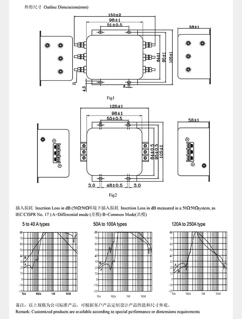 Three-phase Three/four-wire 380V AC Power Supply EMI Filter Servo Inverter Anti-interference CW12B-60A-S