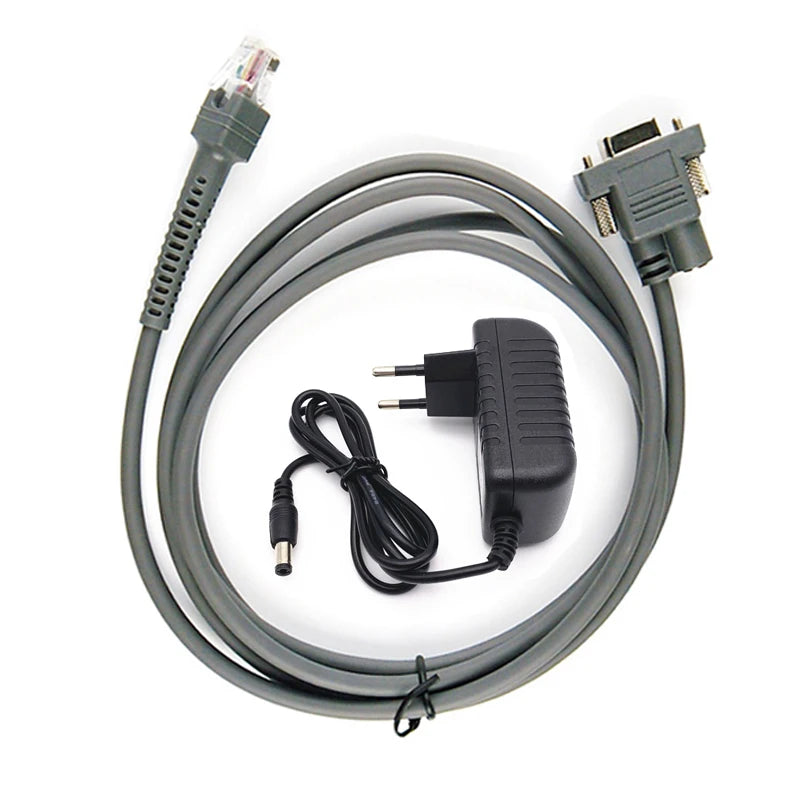 2/3/5M RS232 Straight Harness AC Adapter US EU Plug Power Supply Zebra Symbol LS2208 LS4208 LS9208 Barcode Scanner Serial Cable