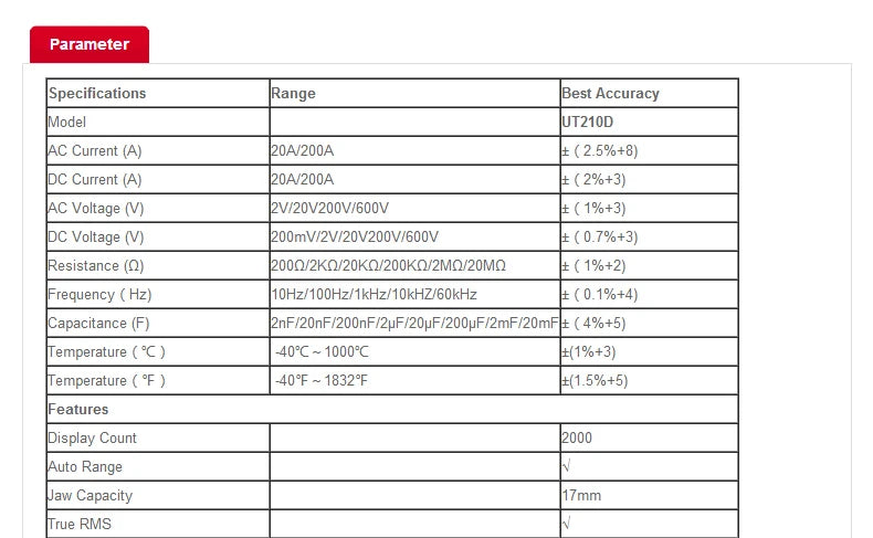 UNI-T Clamp Meter Digital UT210E UT210D AC Current Mini Clamp Multimeter True RMS Pliers Ammeter UT210C Auto Range