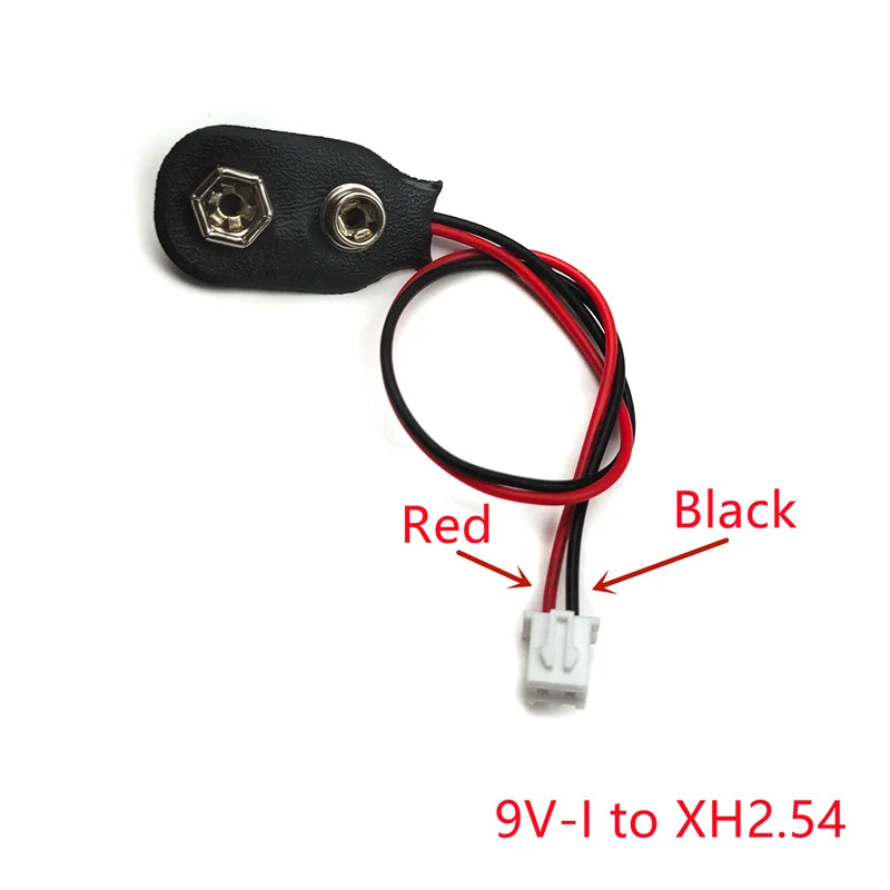 5Pcs 9V Battery Clip to XH2.54 PH2.0 2Pin Terminal Wire 15cm DC Power Adapter Cable Red Black