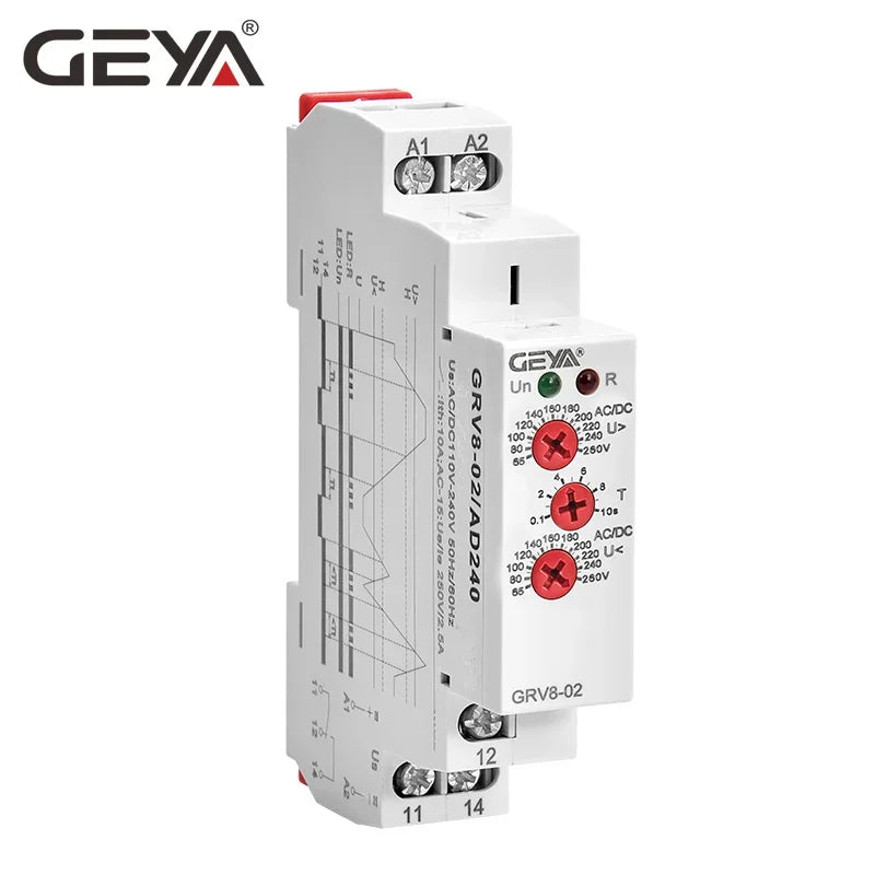 GEYA GRV8-02 Voltage Monitor Device Over-voltage and Under-voltage Protection Relay DC 12V 24V 48V 110V 220V 240V