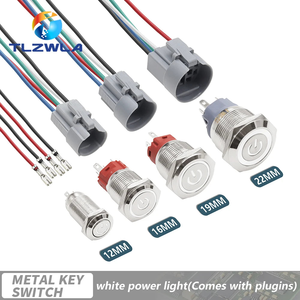 12/16/19/22mm Waterproof Metal Push Button Switch LED Light Momentary Latching Car Engine Power Switch 12V 24V Red Blue