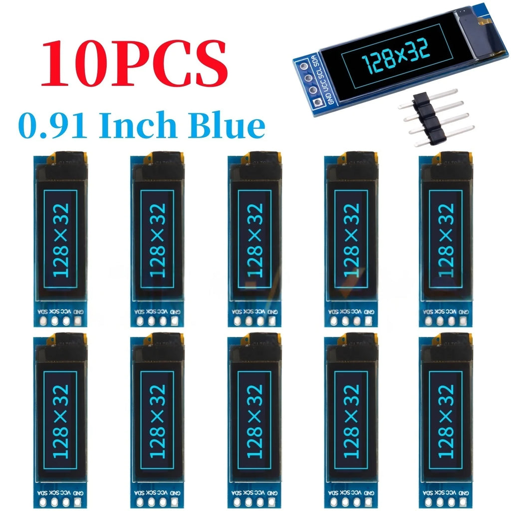 XZG 1-20PCS 0.91 Inch 128x32 IIC I2C  White /Blue OLED LCD Display DIY Module SSD1306 Driver IC DC 3.3V 5V for arduino