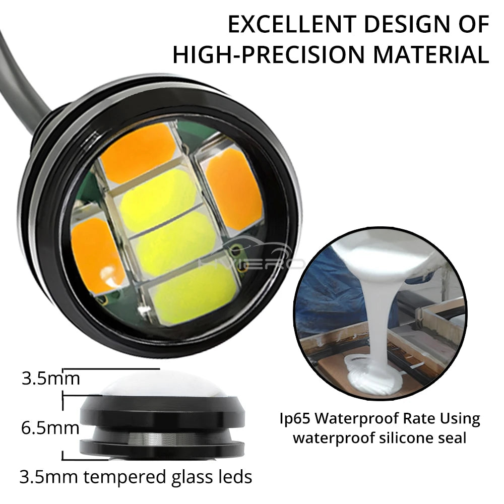 2pcs Car Daytime Running Lights White Yellow Eagle Eye LED 12V 5730 6smd Reversing Parking Tail Bulb Turn Signal Lamp Waterproof
