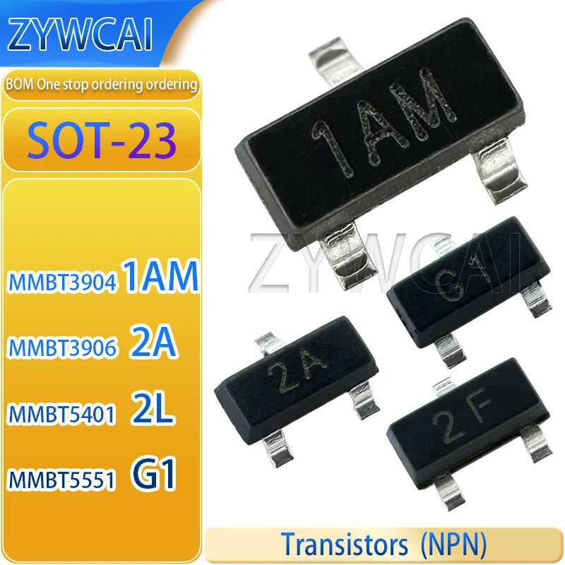 MMBT3904 1AM MMBT5401 2L NPN 50PCS MMBT5551 G1 MMBT3906 2A PNP SOT-23 Transistor (BJT)