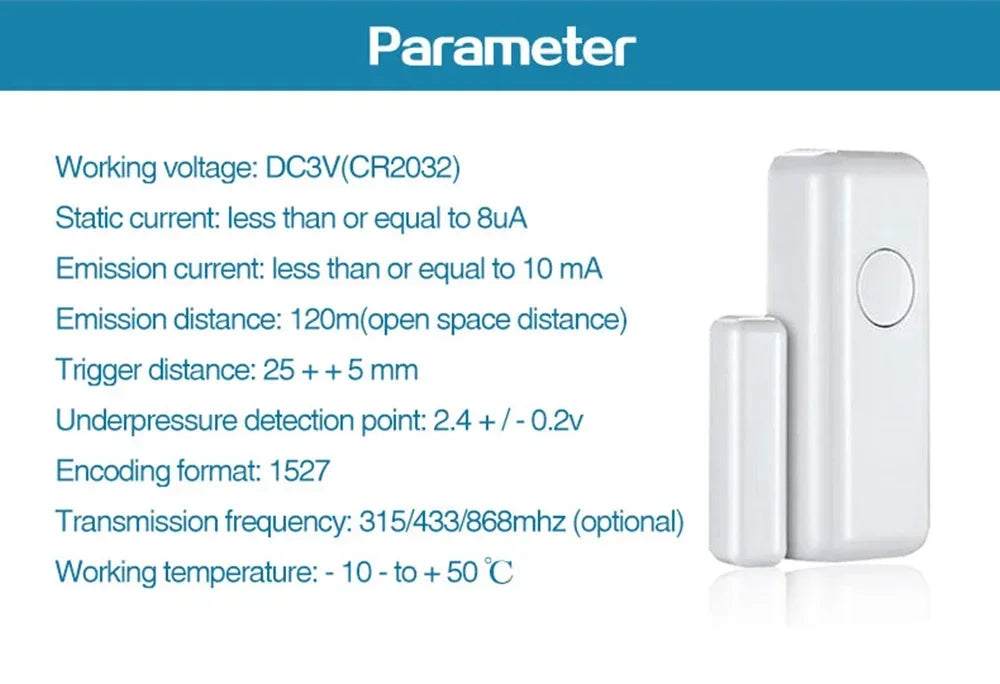 HIVA Wireless Magnetic Door & Window Sensor EV1527 Coding Mode RF 433MHz for Home Security Alarm System Home Burglar Alarm Kits