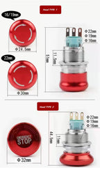 16mm/19mm/22/mm Emergency Metal Button Switch Indication STOP Machine Panel Dashboard Press Latching Button 1NO1NC/2NO2NC
