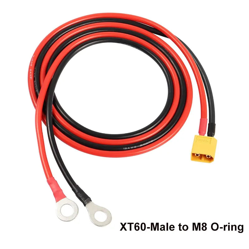 XT60 to O-Ring Terminal Cable: XT60 Male or Female Connector to M8, with 12 AWG Silicone-Insulated Wire (0.5 m to 10 m)