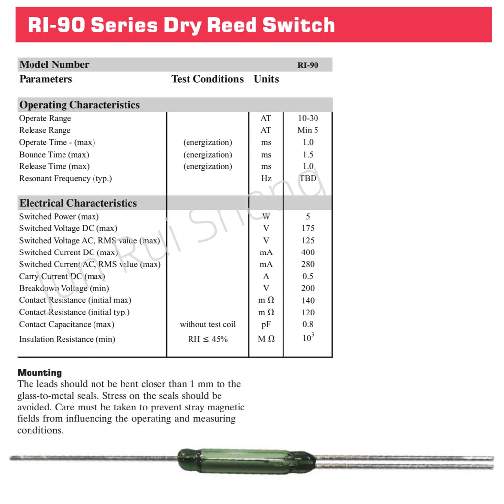 10/50PCS RI-90 Original RI 90 Reed Switch 0.4A 5W 175V Normally Open/Closed NO NC SPDT Changeover Magnetic Contact Sensor 2x14mm