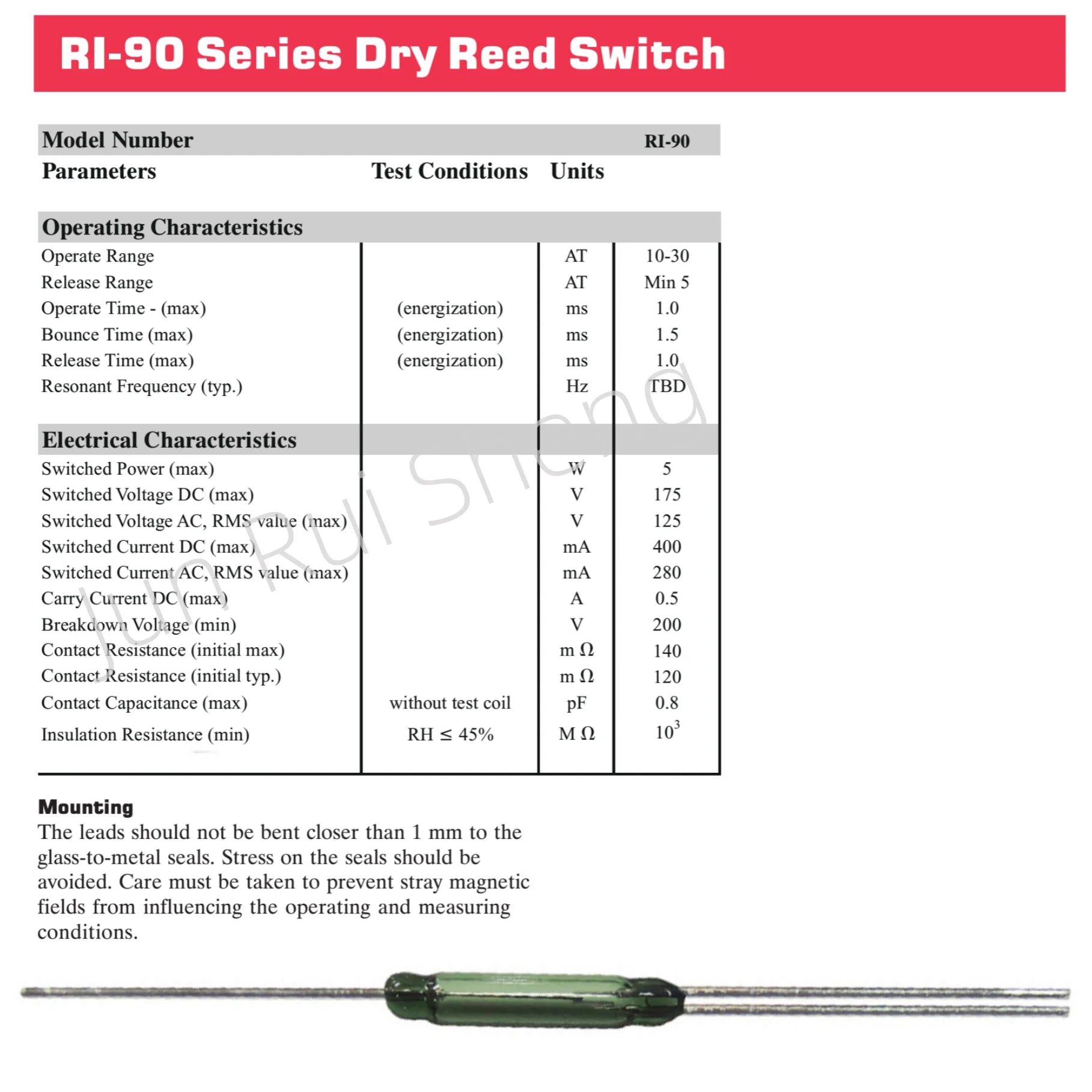 10/50PCS RI-90 Original RI 90 Reed Switch 0.4A 5W 175V Normally Open/Closed NO NC SPDT Changeover Magnetic Contact Sensor 2x14mm
