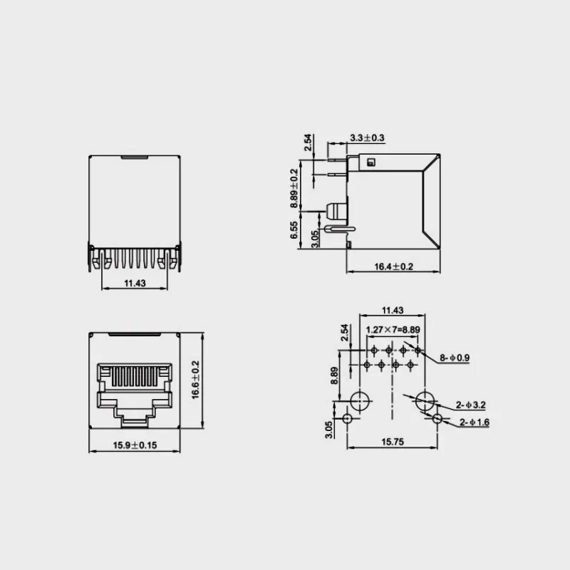 5/10Pcs RJ45 8P8C Female Socket - Metal Shell PCB Mount Ethernet Cable Connector for Network Interface