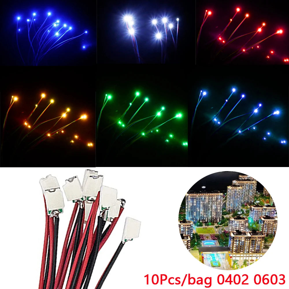 10Pcs 0402 0603 Led SMD Wire For Model Train HO N OO Scale Red Black Line Pre-soldered Micro Litz Diorama Railway 30cm 3V