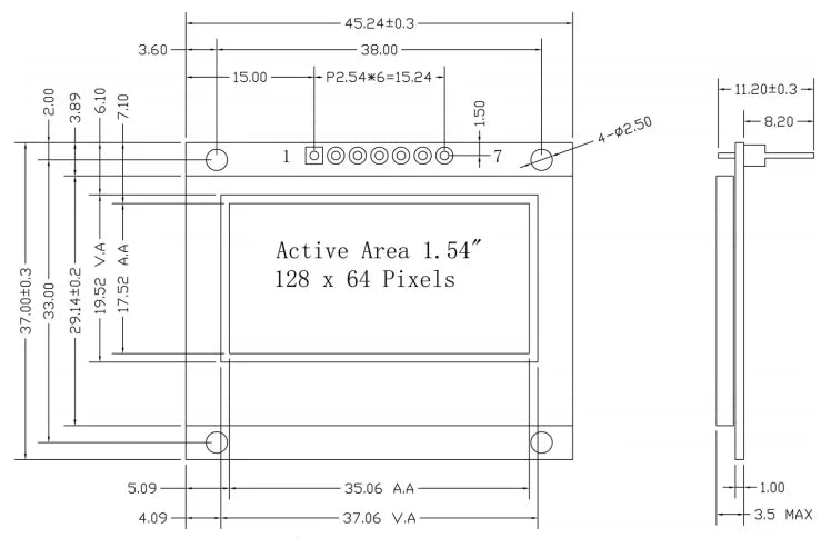 1.51 1.54 Inch 24PIN SPI/IIC/6800 COG 3.3V Blue PMOLED Screen SSD1309 Graphic 128x56 Display Transparent OLED 128x64
