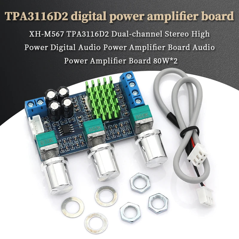 Liludin DC 12V 24V 80W X 2 Dual Channel Digital Audio TPA3116D2 Treble Bass Regulating Preset Pre Amplifier Board Module XH-M567