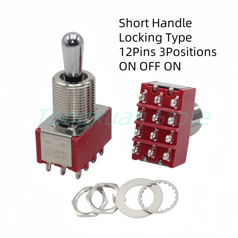 1pc SH T8013-Z1 12mm ON-OFF-ON SPDT DPDT 3/6/12PinS 2/3Position Maintained Toggle Switch Large Long Handle 3A 250VAC/5A 125VAC