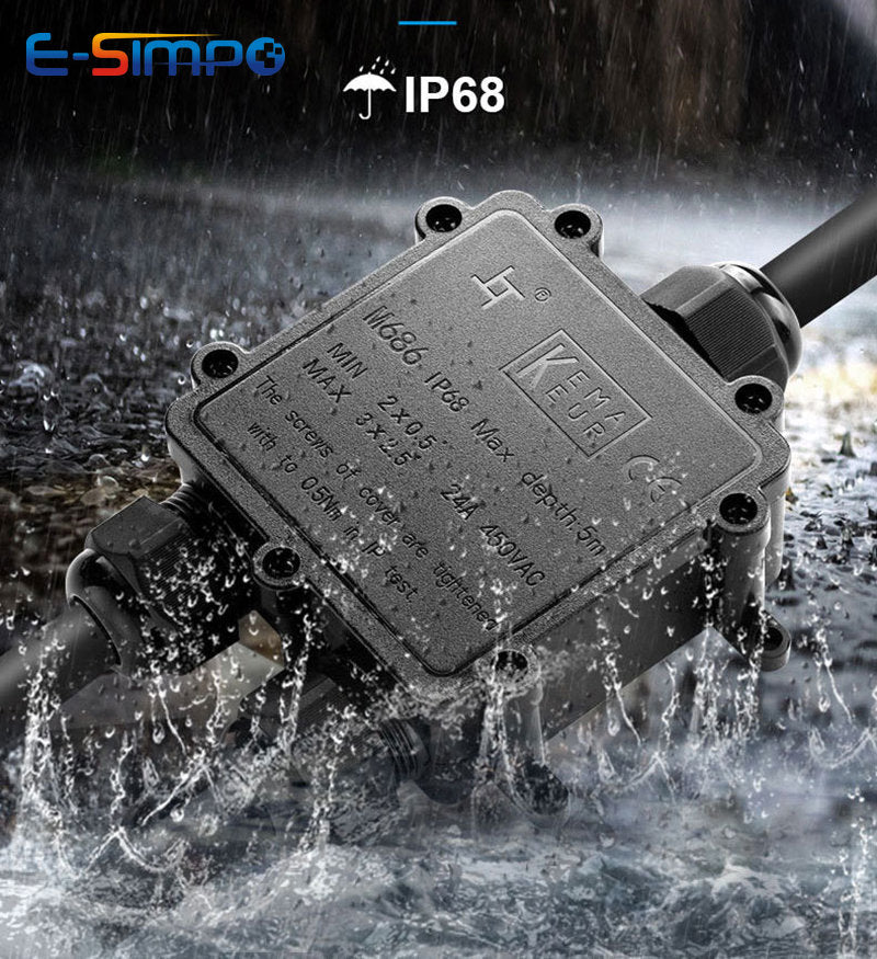 IP68 Y-Shape Underwater Waterproof  3Way 1IN2OUT 4-14mm Power Cord External LED Outdoor Light Lamp Wire Junction Box Connector