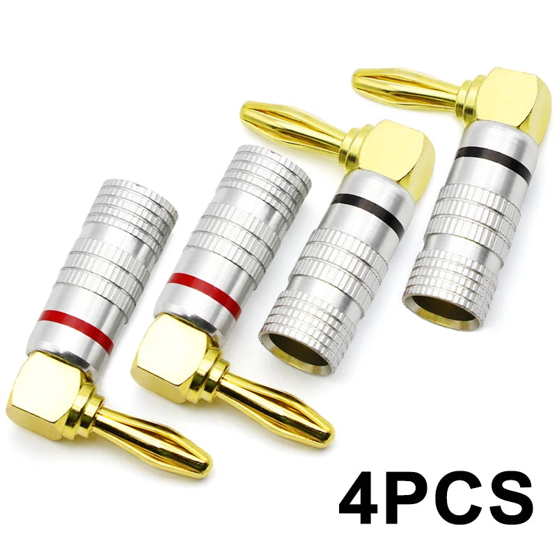 4pcs Banana Plug Connectors Right Angle 90 Degree Gold-Plated 4MM Audio Jack Adapter Video Speaker Plugs HiFi