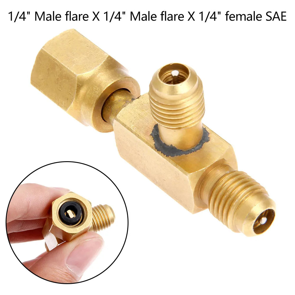 T Type Adapter 1/4inch Female SAE External Thread Tee Adapter SAE Flare Add Gauge Deep Vacuum Pump/Manifold Set Connector