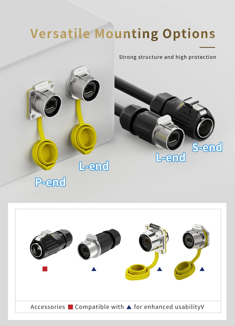 LP24 Waterproof RJ45 Connector IP68 Industrial Ethernet LAN Cable Connector Outdoor Modular Jack Network Connector