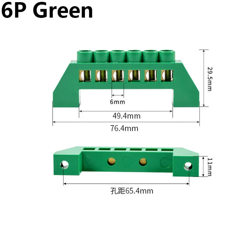 Blue White Green Bridge Design Zero Line 4-12 Pole Screw Brass Copper Grounding Strip Terminal Block Connector Earth And Neutral