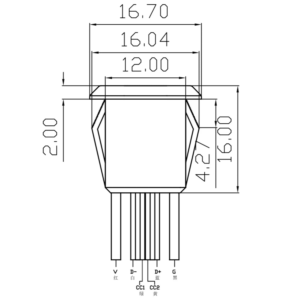 4 Pin Press Type USB Connector Type-C Waterproof with PH 2.0 Female Socket High Current Fast Charging Jack Port with Data Pin