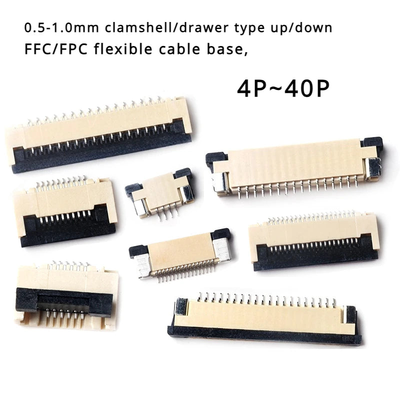 50Pcs/lot FFC FPC Connector 0.5mm 1.0mm 4P/6P/8P/10P/12/14/16/20/24/30/32/40P Pin Flip Type Ribbon Flat Connector Bottom Contact