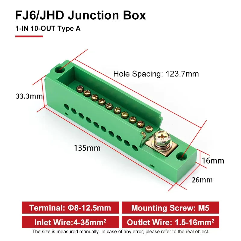 FJ6/JHD Junction Box Unipolar Splitter 1-IN Multiple-OUT Metering Wire Connector Single-Phase Terminal Block Distribution Box
