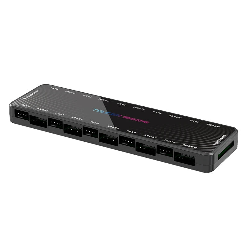TEUCER LP-10P 12V 4Pin PWM & 5V 3Pin ARGB with SATA 10 Way Sync Fan Hub PC Cooling Fan Addressable RGB Lighting Splitter