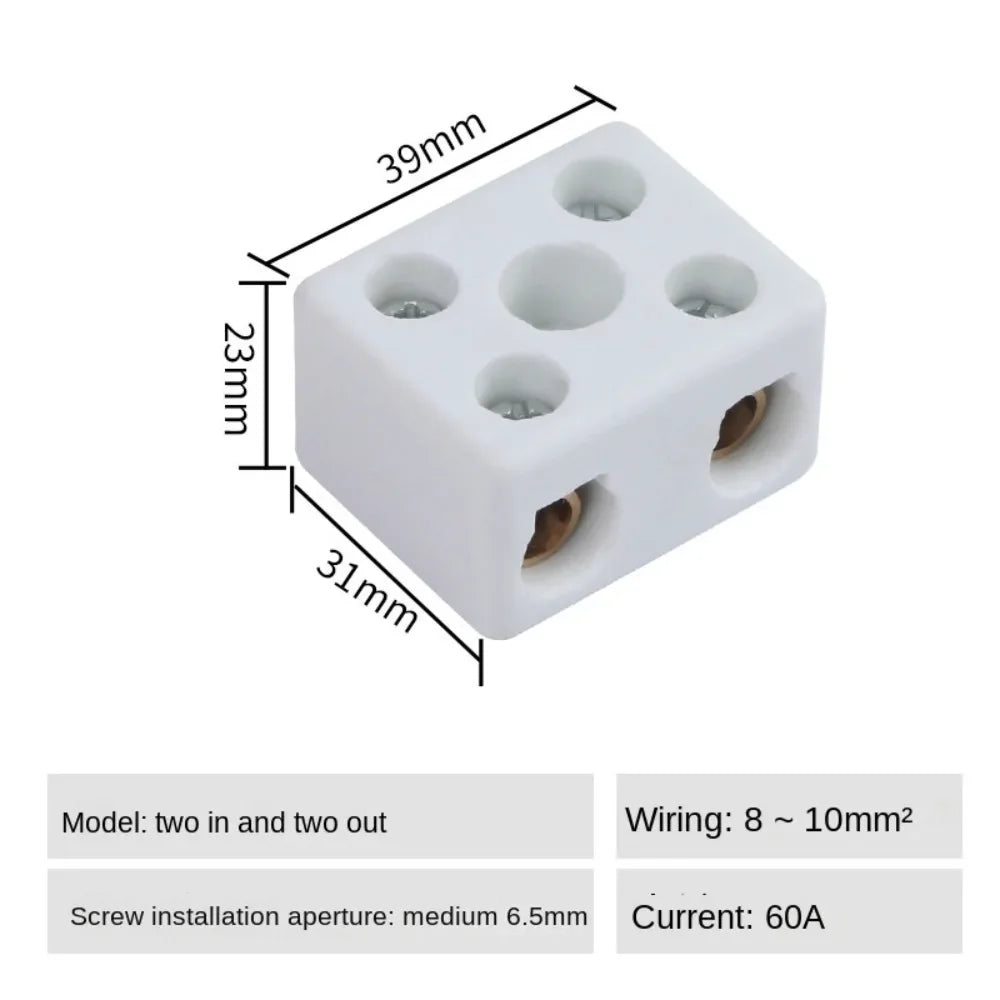 1 In 1 Out Ceramic Wiring Terminal Block 2 In 2 Out High-temperature Resistant Ceramic Terminal Post 250V Copper