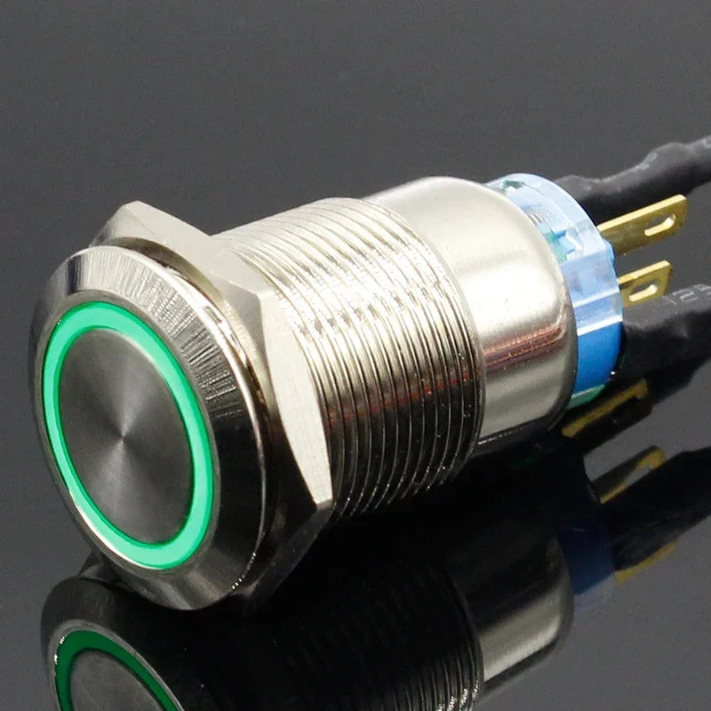 19mm Metal Alumina Black Press Button Led Power Mark Lamp Button Momentary/Latching Control PushButton Switch
