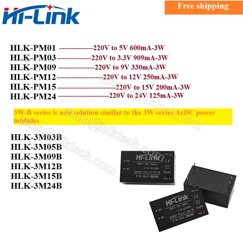 Hi-Link Mini PM01 3M05B 3M03B 3M09B HLK-PM03 3M24B 3M12B 220V To 3.3V 5V 9V 12V 15V 24V 3W AC DC Power Module Supply