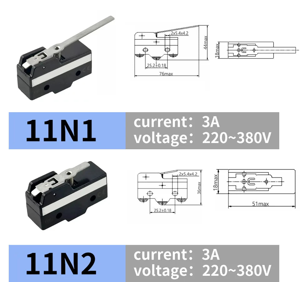 10Pcs SPDT NO+NC Hinge Roller Lever Microswitch Action Switch