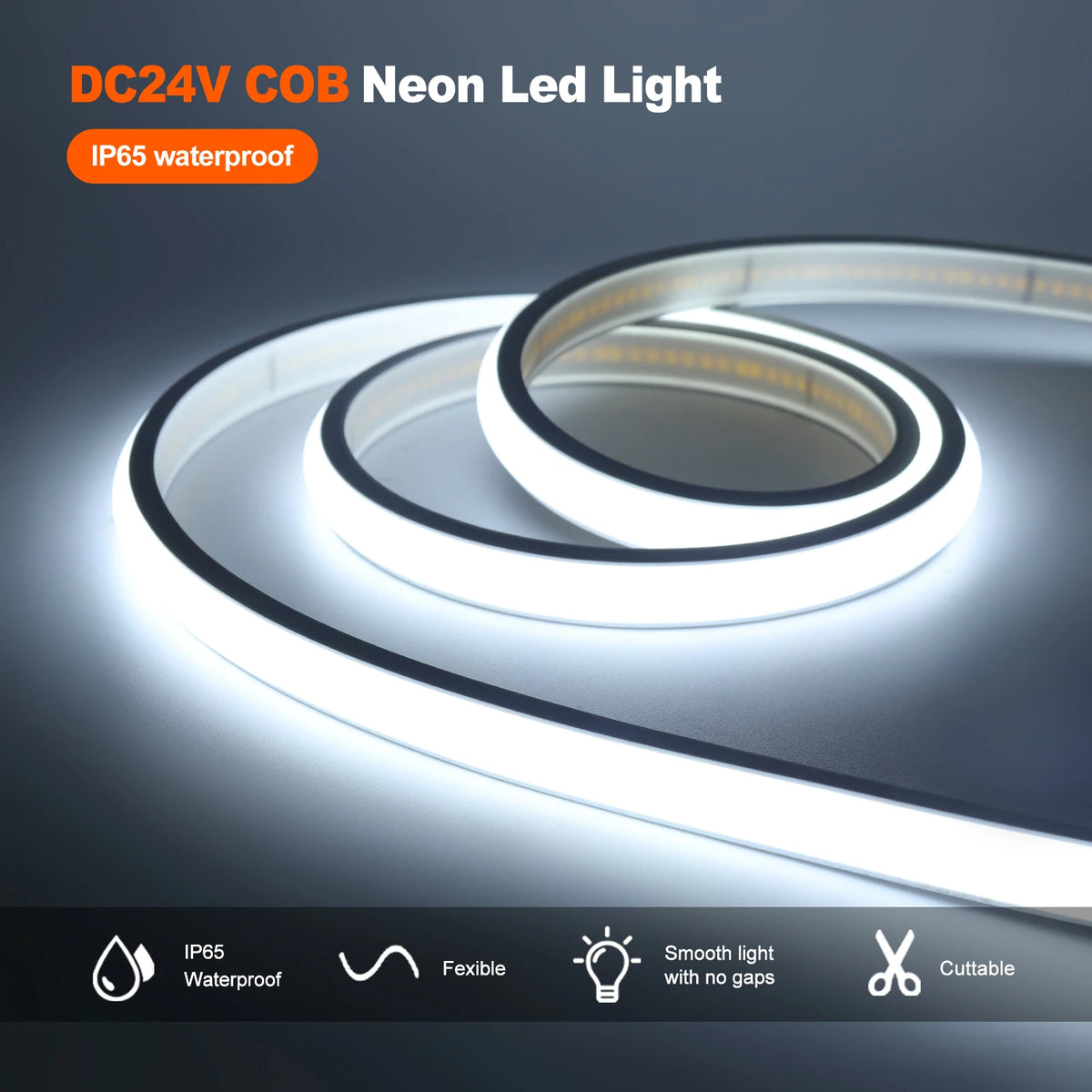 12V 24V 320Leds/M COB Neon Strip Waterproof 3000K 4000K 6000K Home Decor High Brighter Flexible Ribbon Rope LED Light 0.5M-20M