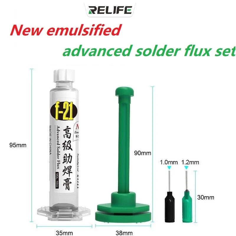 RELIFE F-21 10CC Lead-free and Halogen-free Tin Soldering Paste For PCB Rework Welding Flux Syringe Type Emulsified Solder