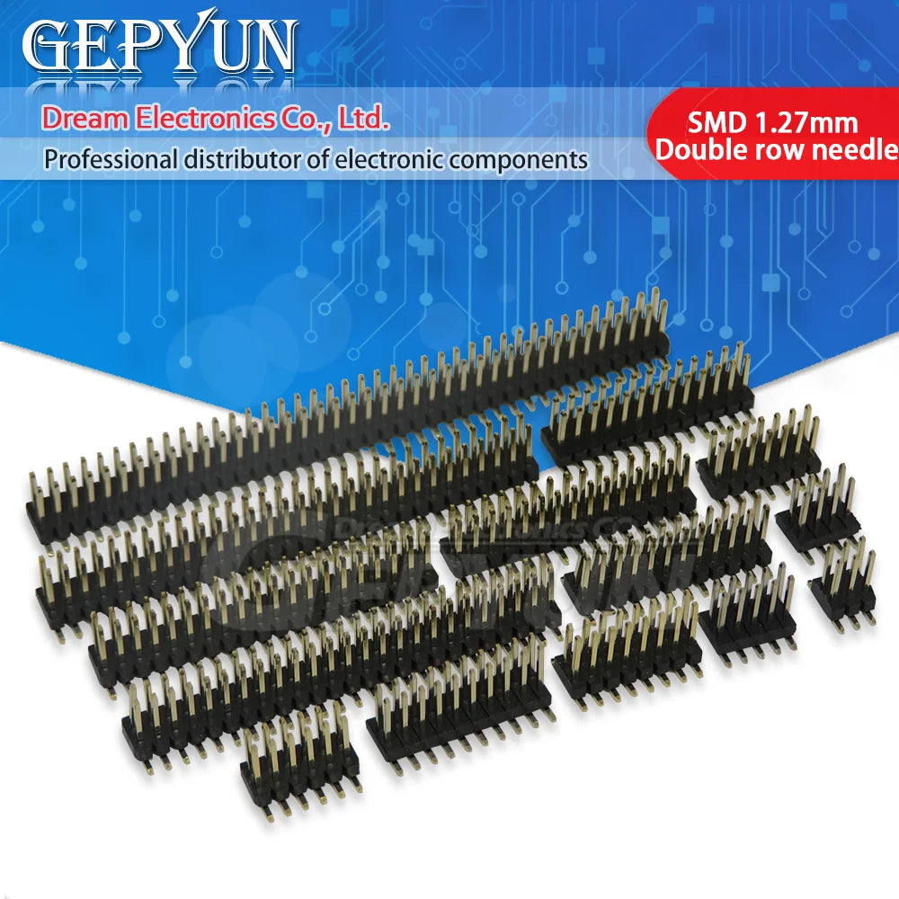 10PCS  SMD 1.27mm strip Double Row Male Pinheader Socket pitch strip connector SMT  2*3/4/5/6/7/8/10/12/13/15/20/25/30/40 PIN
