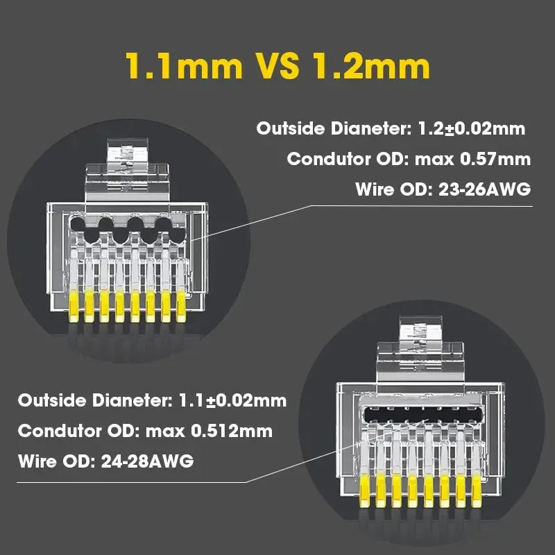 ZoeRax 30/50/100PCS RJ45 Cat6 Cat5E Pass Through Connector UTP RJ45 Modular Plug 1.1/1.2mm Hole for 23AWG-26AWG Ethernet Cable