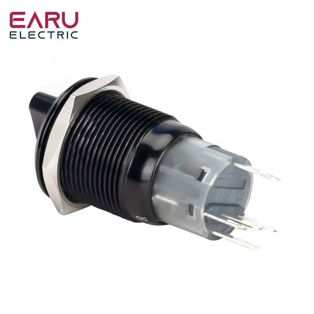 19mm Black Self-return Momentary Self-locking Fixation Waterproof DPDT Illuminated Metal Selector Rotary Switch 2/3 Position LED