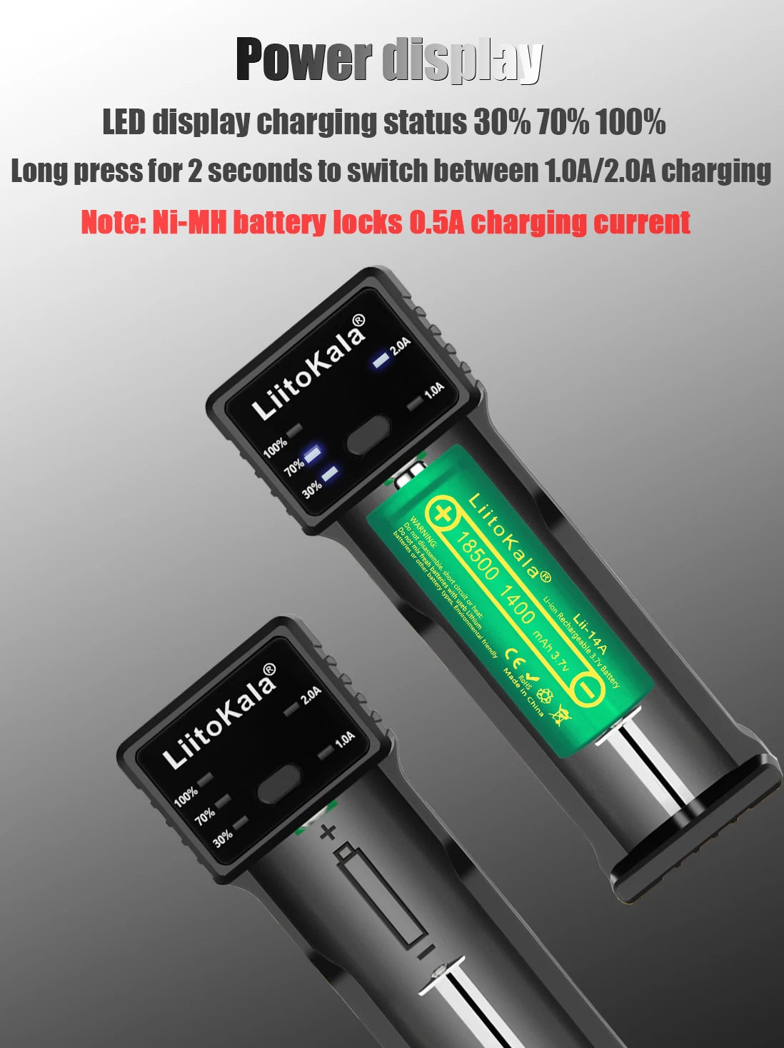 LiitoKala Lii-100C Lii-100 B Battery Charger For 18650 18350 26650 16340 RCR123 14500 3.7V 1.2V Ni-MH Ni-Cd 2A USB Smart Charger