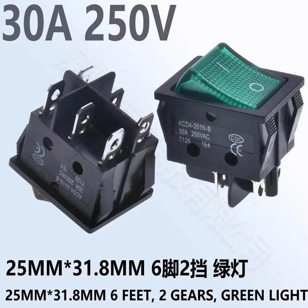 5pcs 30A 250V KCD2 KCD4 Rocker Switch DPST 4 Pin 6Pin Red Lighted 120V Rocker Toggle Switch ON Off Heavy Duty 22*29 High voltage