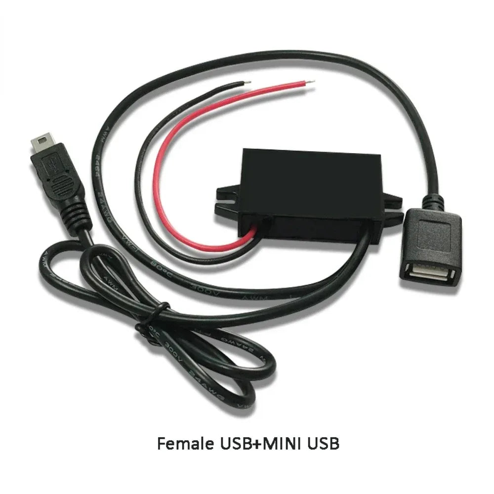 12V24V to 5V 3A Charging Converter DC to 12V to 5V Step Down Converter with Female/MICRO/TYPE C/MINI USB for Car Motorcycle