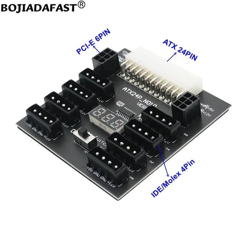 Computer PSU ATX 24PIN to 8 * Molex 4Pin + 2 * PCIE 6Pin Breakout Board Adapter For Hard Disk Drive