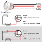 1 pc 22mm19mm16mm Waterproof Metal Push Button Switches With 4 Wires 165mm 1NO Red Green Blue 12-24V High Momentary latching